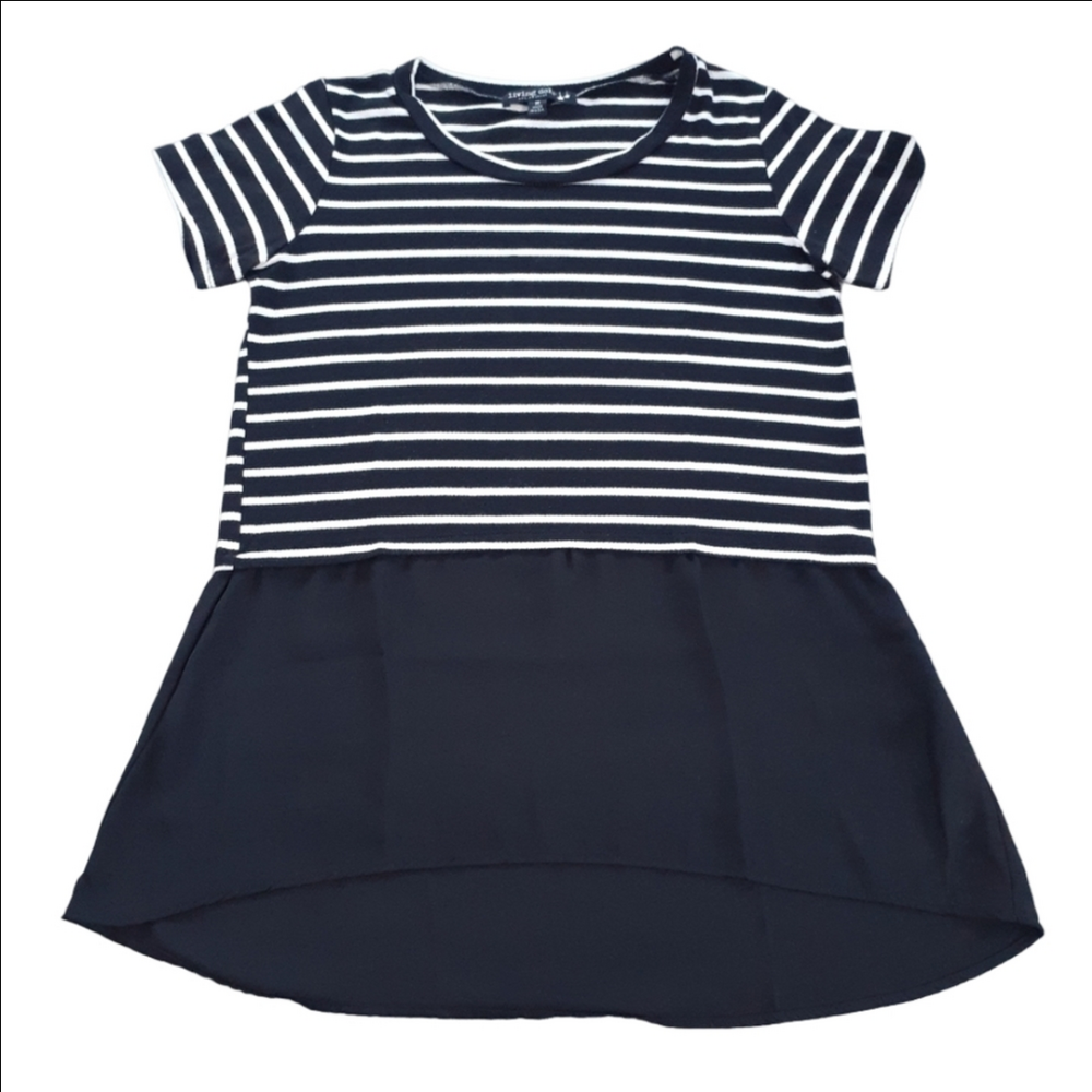 Living Doll Black and White Stripe Short Sleeve Blouse Size Medium